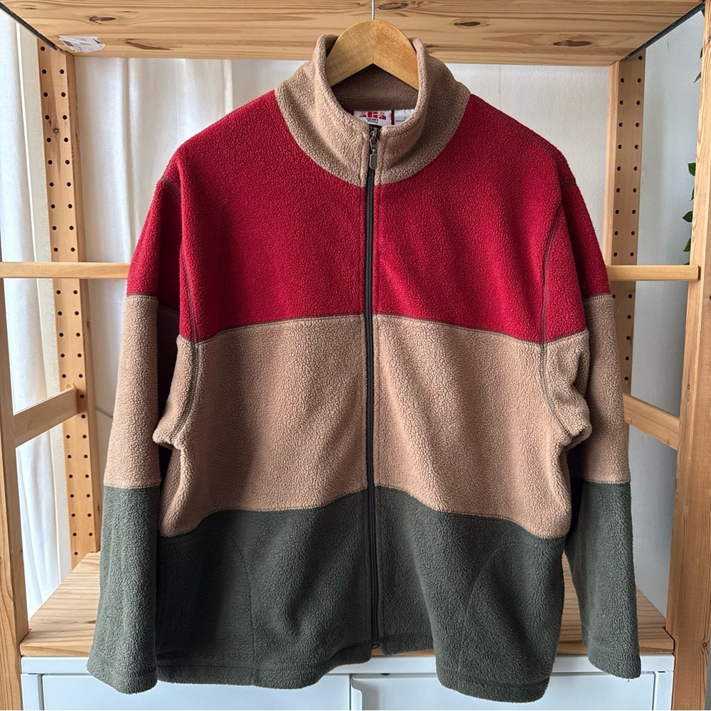 Alia Sport Petite Red and Tan Fleece Jacket